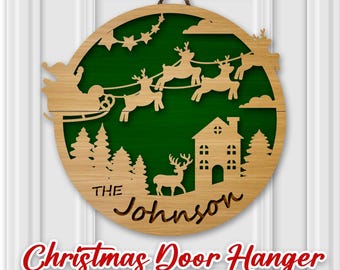 Christmas Sign SVG Bundle, 6 Door Hanger Laser Cut Files for Glowforge Merry Christmas Santa Claus Wreath German Version Door Wreath