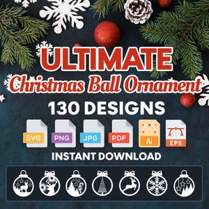 Lot de décorations de Noël, motifs de boules découpés au laser, boules décoratives de Noël, ensemble de décorations de Noël, lot de décorations SVG image 2