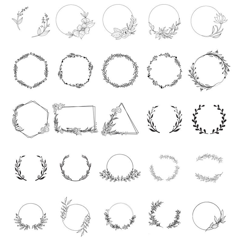 140 FLORAL WREATH SVG Bundle Circle Frame Svg Botanical Frame Wedding ...