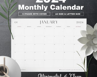 2024 Monthly Planner Printable, Minimalist Design Calendar, Month at a Glance, Productivity Planner, Scheduling Planner