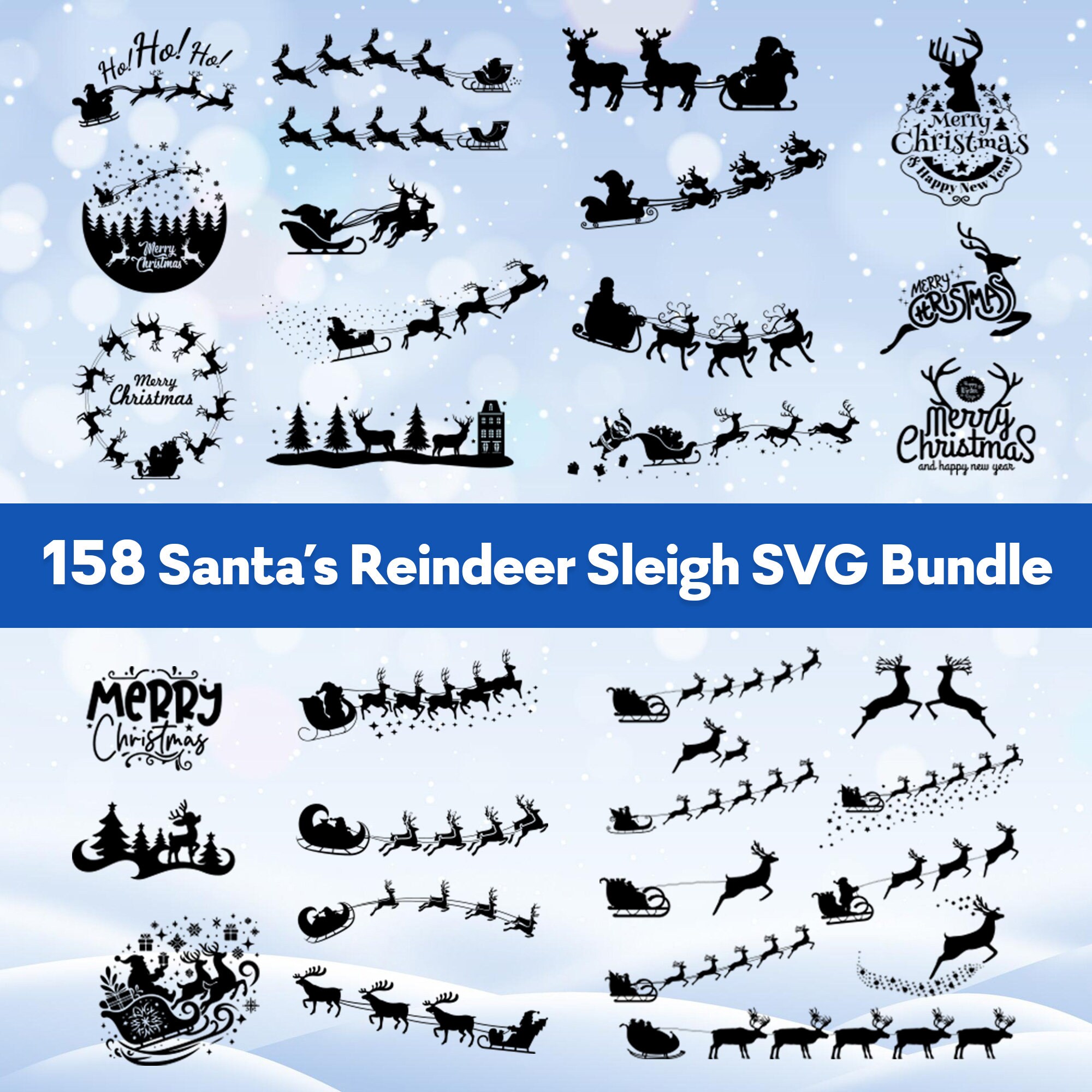 158 Santa's Reindeer Sleigh Svg, Christmas Svg, Santa Claus Svg ...