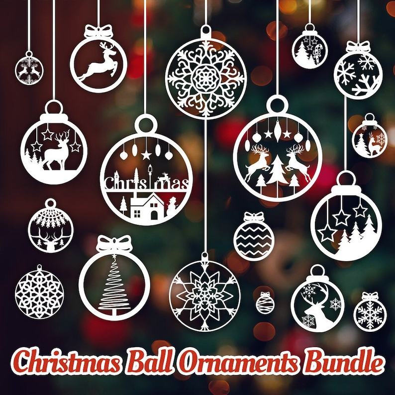 Lot de décorations de Noël, motifs de boules découpés au laser, boules décoratives de Noël, ensemble de décorations de Noël, lot de décorations SVG image 1