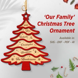 CHRISTMAS TREE SVG, Christmas Tree Outline, Christmas Ornaments Svg, Tree Christmas Svg, Winter Tree, Glowforge, Cricut, Laser-cut, Family