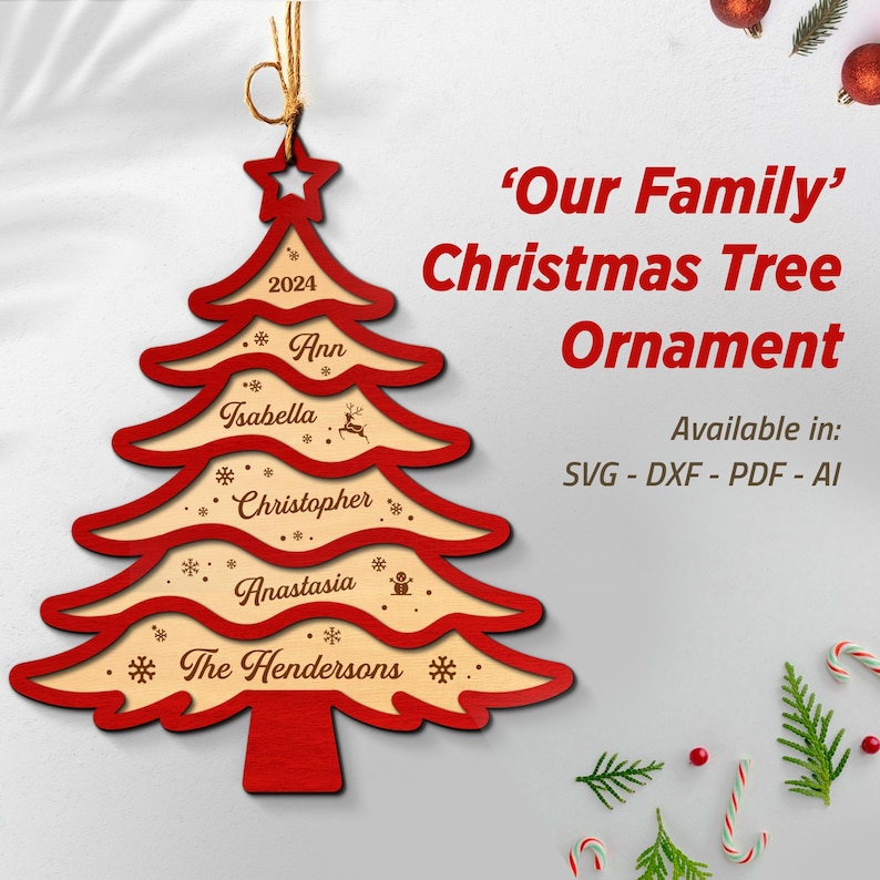 Family Christmas Tree Ornament Svg, Christmas Ornament, up to 12 Layers