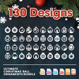 Lot de décorations de Noël, motifs de boules découpés au laser, boules décoratives de Noël, ensemble de décorations de Noël, lot de décorations SVG image 4