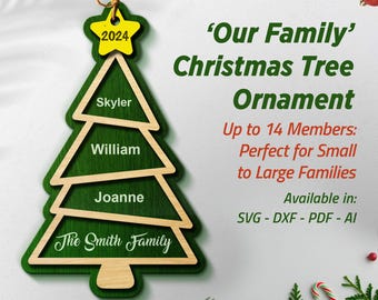 Christmas Tree Ornament svg, 14 family members, Family Christmas Ornament svg, Laser-cut bauble designs, Christmas svg, Glowforge, Cricut