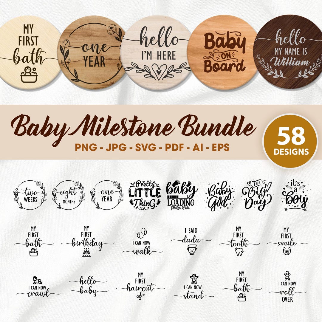 58 Baby Monthly Milestone Svg Bundle , Baby Monthly Milestone Rounds ...