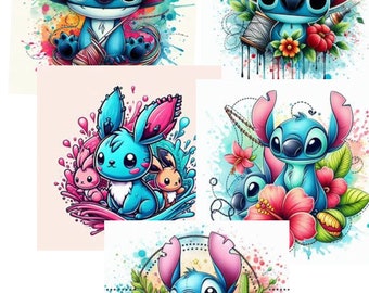 10 PNG Stitch Splash and Watercolor Digital design PNG file for sublimation - High Resolution -Instant Digital PNG Download, Tshirt designs