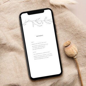 電子結婚式招待状詳細カードテンプレート | WILLOW Suite Invite I | ミニマリスト編集可能な文房具即時ダウンロードデジタル