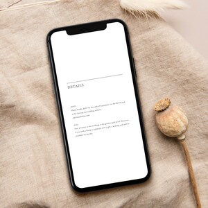 Modèle de carte de détails d’invitation de mariage électronique | CHARLOTTE Suite Invite I | Papeterie modifiable minimaliste Téléchargement instantané numérique