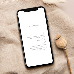Modèle de carte de détails d’invitation de mariage électronique | SIERRA Suite Invite I | Papeterie modifiable minimaliste Téléchargement instantané numérique