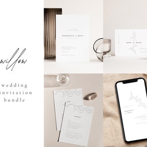 Hochzeitseinladungspaket | WILLOW Suite Simple Modern Minimalist Briefpapier Einladungsset RSVP Druckbare Vorlage Instant Download Digital