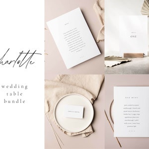 | de table de mariage SUITE CHARLOTTE | Papeterie minimaliste moderne simple Modèle imprimable Télécharger 2022 Menu numérique Place Carte Boissons