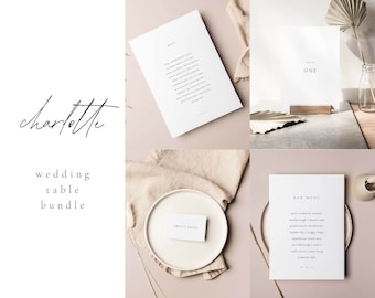 Wedding Table Bundle | CHARLOTTE Suite | Simple Modern Minimalist Stationery Printable Template Download 2022 Digital Menu Place Card Drinks