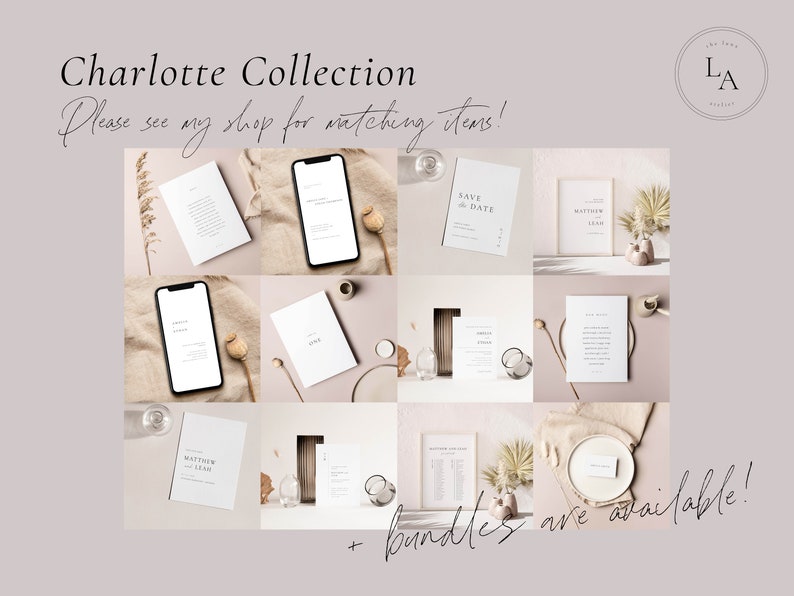 CHARLOTTE Place Card / Simple Modern Minimalist Stationery Printable Template Instant Download 2022 Digital Drinks Table Setting Names Flat image 9