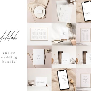 | complet du forfait mariage Suite DELILAH | Simple Papeterie minimaliste moderne Modèle imprimable Télécharger Digital PDF Menu Place Card Boissons