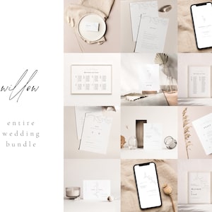 Hele bruiloft bundel | WILLOW Suite | Eenvoudige moderne minimalistische briefpapier afdrukbare sjabloon download digitale PDF menu plaats kaart drankjes