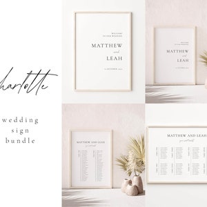 Hochzeitsschild Bündel | CHARLOTTE Suite | Schlichte moderne Minimalistische Willkommen Sitzkarte Briefpapier Druckbare Vorlage Download 2022 Digital