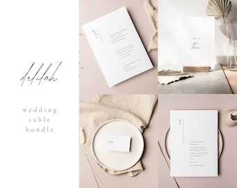 Wedding Table Bundle | DELILAH Suite | Simple Modern Minimalist Stationery Printable Template Download 2022 Digital Menu Place Card Drinks
