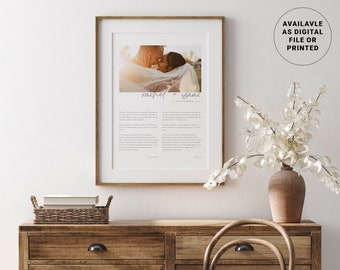 May include: A framed wedding vow print with a photo of a couple kissing. The print includes the couple's names, "Rachel + Isaac", and the date of their wedding, "1 September 2023". The print is available as a digital file or printed.