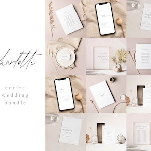 Entire Wedding Bundle | CHARLOTTE Suite | Simple Modern Minimalist Stationery Printable Template Download Digital PDF Menu Place Card Drinks