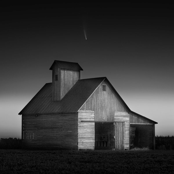 Neowise Comet, Night Rural Photography, Farm Life, Rural Decor, Minimalist Print, Wall Decor, Astrophotography, Farm Scene, Rural Landscape