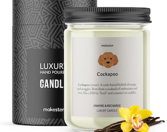 Cockapoo Candle - Funny Dog Gift - Cockapoo Gift - 220g Soy Wax With Madagascan Vanilla, Jasmine & Sugared Almond