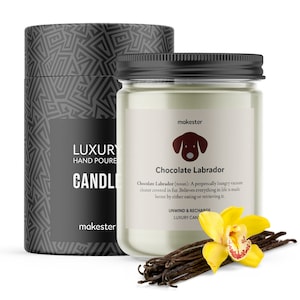 Chocolate Labrador Candle - 220g Soy Wax with Vanilla, Jasmine & Sugared Almond - Chocolate Labrador Gift - Dog Candles By Makester
