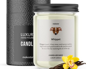 Whippet Candle - Funny Dog Gift - Whippet Gift - 220g Soy Wax With Madagascan Vanilla, Jasmine & Sugared Almond