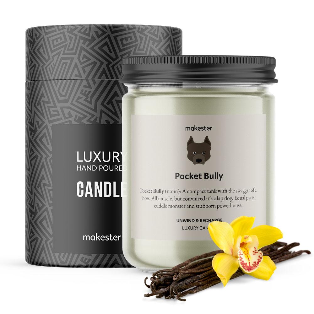 Pocket Bully Candle - Luxury Soy Wax  - Vanilla, Jasmine, Sugared Almond - Pocket Bully Gift - Makester