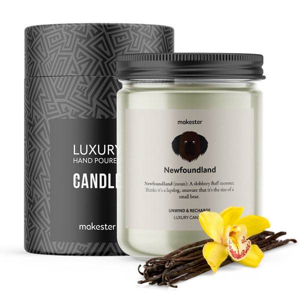 Newfoundland Candle - 220g Soy Wax with Madagascan Vanilla, Jasmine & Sugared Almond - Newfoundland Gift - Dog Candles By Makester