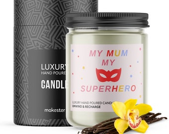 Gifts For Mum - Mum Superhero Candle 220g Soy Wax - Mothers Day - Presents for Birthday or Christmas from Daughter Or Son