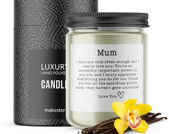 Gifts For Mum -Sentimental Mum Candle (220g) - Mothers Day - Presents for Birthday or Christmas from Daughter Or Son