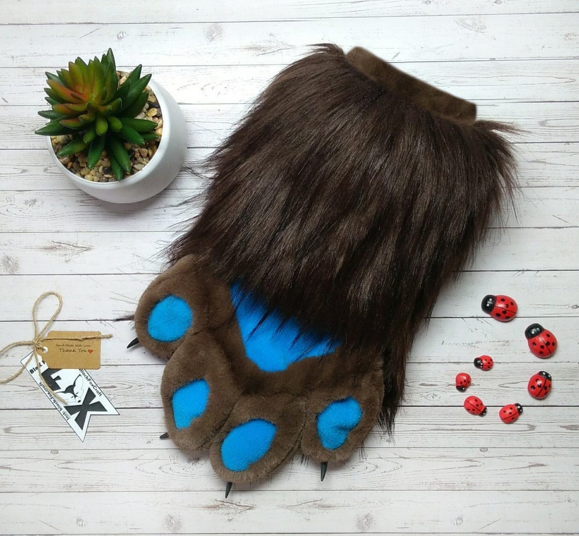 Brown fur paws with blue pads. fur bear paws soft fluffy paws Etsy