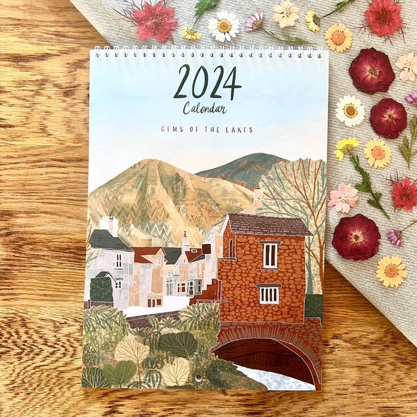 2024 Calendar - Gems of the Lakes, the lake district, wall calendar, planner, yearly calendar, mountains, hills, illustrated, landscapes