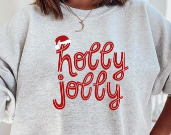 Holly Jolly Christmas Sweatshirt, Santa's Hat Crewneck, Winter Sweater, Christmas Pajamas, Holiday Cheer