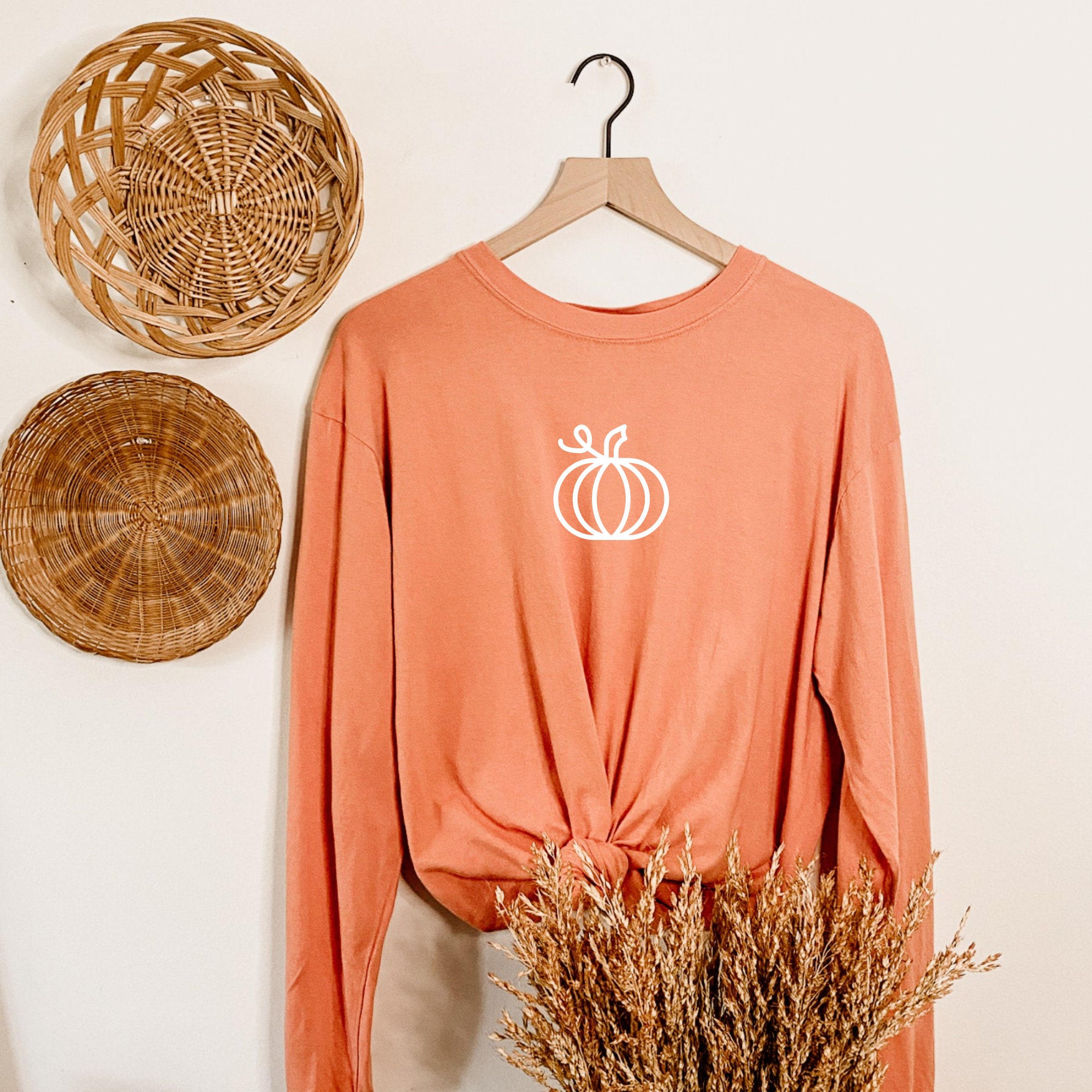 Simple Pumpkin Long Sleeve T-Shirt Terracotta Comfort Colors | Etsy