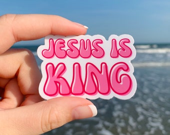 Jesus is King Sticker, Christian Weatherproof Sticker, Cute Christian Sticker, Cute Jesus Stickers, Jesus Sticker, Christian Sticker