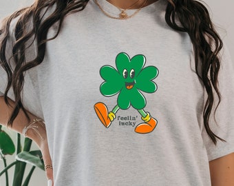 Feelin' Lucky Shirt, Groovy Shamrock Tee, St. Patricks Day T-Shirt, Retro St.Paddy's Day