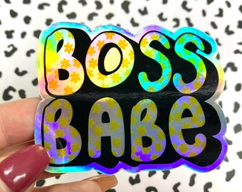 Boss Babe Floral Holographic Vinyl Sticker | Laptop, Water bottle, Bumper sticker | Waterproof, Durable | VSCO Aesthetic sticker bomb 76