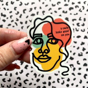 A Smile Looks Good On You Abstract Face Outline Vinyl Sticker | Laptop, Water bottle | Waterproof, Durable | VSCO Aesthetic sticker bomb