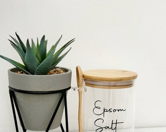 Bath Salts, Glass jar with bamboo lid, bath salts jar with spoon, bathroom,  bathsalts