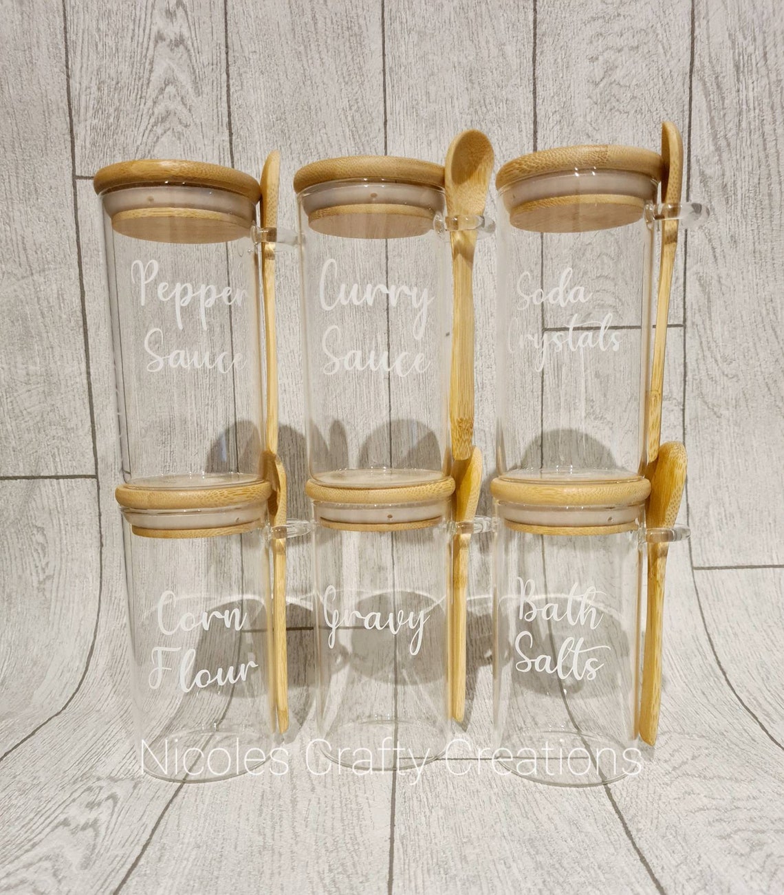 Personalised Bamboo Glass Eco Friendly Jar with spoon Hot Etsy