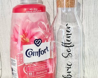 Personalised Glass Storage Bottles, Laundry Storage Jar, Laundry Room Storage, Fabric Softener bottle, 1L Glass Bottle With Cork