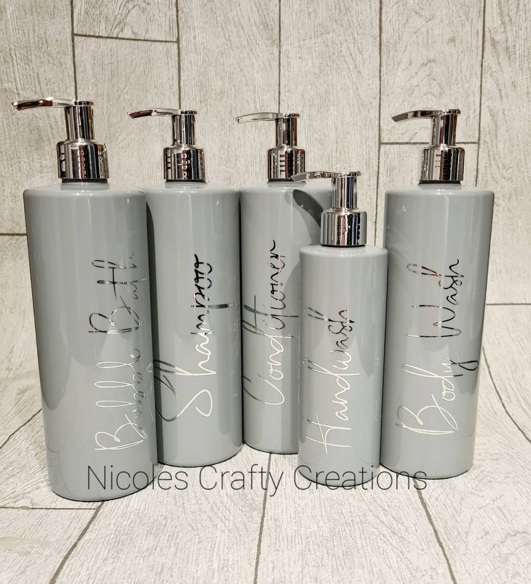 Mrs Hinch Inspired Reusable Bottles, Grey Pump Bottles, Shampoo