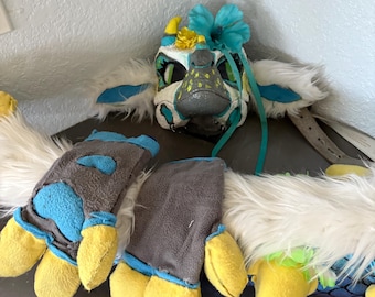 Tropical dino/raptor mask, tail, and gloves included