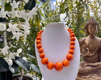 Orange wood necklace, necklace, orange pearl necklace, orange jewelry, wooden beads