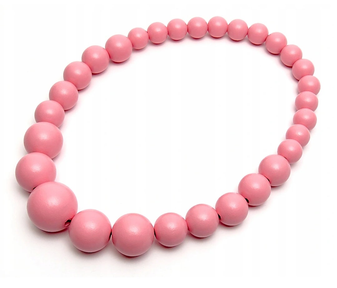 Pink Wood Necklace, Necklace, Pink Pearl Necklace, Pink