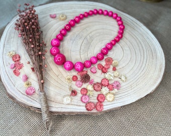 Rosa Holzkette, Halskette, rosa Perlenkette, rosa Schmuck, Holzperlen, Muttertag Geschenk