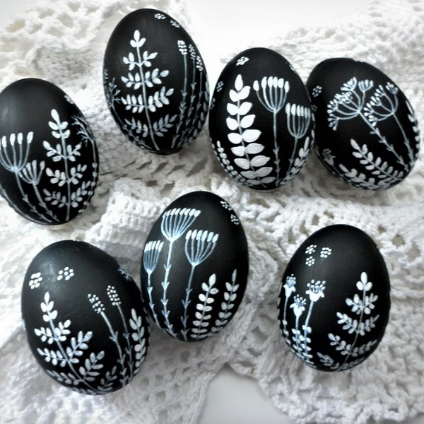 Easter decoration black white, Real chicken eggs, Easter eggs, Hen egg painted, Easter gift, Easter decorations, hand-painted, 2.3 inch